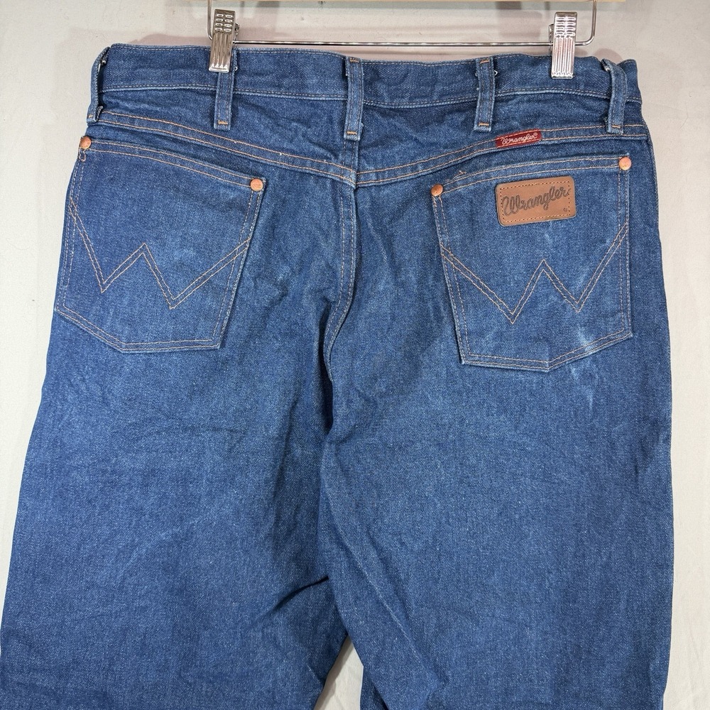 Wrangler Jeans Mens 36x30 Cowboy Cut Dark Wash Leather Patch Western